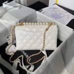 Chanel AS4997 Flap Bag Top Handle Shiny Lambskin Imitation Pearl & Gold Metal White - Image 2