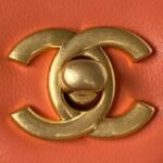 Chanel 23K AS1787 Mini Pearl Embossed Rectangular Flap Bag Lambskin Brushed Metal Hardware Orange - Image 3