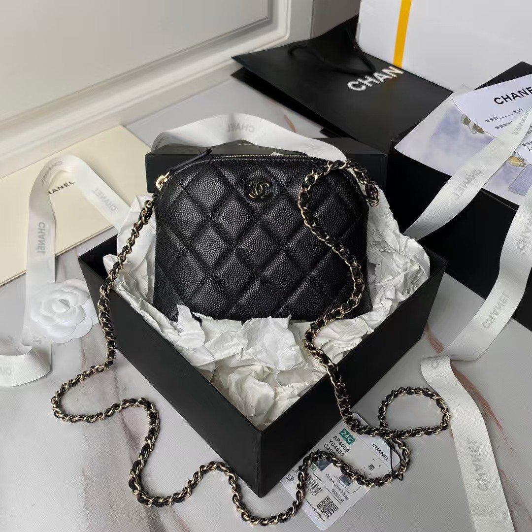 9126e36638a144dbae48ef049feb122b.jpg Chanel 24S AP4000 Mini Clutch With Chain Crossbody Bag Black Caviar Light Gold Hardware - Image 1