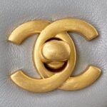 Chanel 23K AS1787 Mini Pearl Embossed Rectangular Flap Bag Lambskin Brushed Metal Hardware Light Grey - Image 3