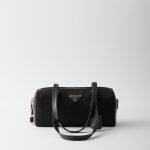 Re-Nylon and Leather Medium Top-Handle Bag With Padlock