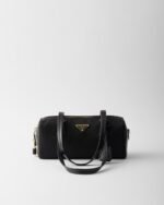 Re-Nylon and Leather Medium Top-Handle Bag With Padlock