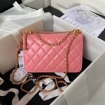 Chanel AS2649 Chain Bag Gold Charm Small Vintage Calfskin Bag Dark Pink - Image 2