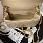 Chanel 23C AS1786 Mini Square Pearl Embossed Flap Bag Antique Gold Hardware Apricot - Image 5