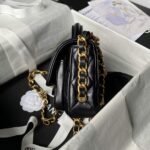Chanel 24A AS4992 Mini Shiny Lambskin Flap Bag With Top Handle Black - Image 6
