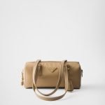 Re-Nylon and Leather Medium Top-Handle Bag With Padlock