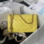Chanel 23S AS4064 Camellia Embossed Chain Lambskin Flap Bag Yellow - Image 2