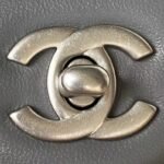 Chanel 23K AS1787 Mini Pearl Embossed Rectangular Flap Bag Lambskin Brushed Silver Metal Hardware Dark Grey - Image 3