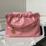 Chanel 22 Hobo Bag 24C AS4486 Gold Metallic Dark Pink Shiny Calfskin New Edition Horizontal - Image 2