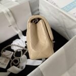Chanel 23C AS1786 Mini Square Pearl Embossed Flap Bag Antique Silver Hardware Apricot - Image 9
