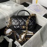 Chanel 24A AS4992 Mini Shiny Lambskin Flap Bag With Top Handle Black