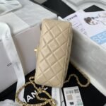 Chanel 23C AS1786 Mini Square Pearl Embossed Flap Bag Antique Gold Hardware Apricot - Image 4