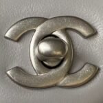 Chanel 23K AS1787 Mini Pearl Embossed Rectangular Flap Bag Lambskin Brushed Silver Metal Hardware Light Grey - Image 3