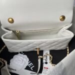 Chanel AS4997 Flap Bag Top Handle Shiny Lambskin Imitation Pearl & Gold Metal White - Image 6