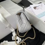 Chanel 23K AS1787 Mini Pearl Embossed Rectangular Flap Bag Lambskin Brushed Metal Hardware Light Grey - Image 4