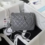 Chanel 23C AS1786 Mini Square Pearl Embossed Flap Bag Antique Silver Hardware Dark Grey - Image 2