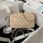 Chanel 23K AS1787 Mini Pearl Embossed Rectangular Flap Bag Lambskin Brushed Silver Metal Hardware Apricot - Image 2