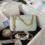 Chanel 23S AS4041 Mini Camellia Embossed Rectangular Flap Bag Antique Gold Hardware Light Green - Image 2