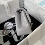 Chanel 23C AS1786 Mini Square Pearl Embossed Flap Bag Antique Silver Hardware Grey - Image 4