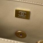 Chanel 23C AS1786 Mini Square Pearl Embossed Flap Bag Antique Gold Hardware Apricot - Image 9
