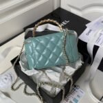 Chanel AP3804 Clutch Lambskin Cosmetic Bag With Pearl Handle Green - Image 2