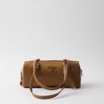 Re-Nylon and Leather Medium Top-Handle Bag With Padlock
