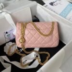 Chanel 23S AS4041 Mini Camellia Embossed Rectangular Flap Bag Antique Gold Metal Hardware Light Pink - Image 2