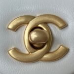 Chanel 23K AS1787 Mini Pearl Embossed Rectangular Flap Bag Lambskin Brushed Metal Hardware White - Image 3