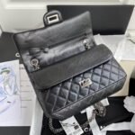 Chanel 23A Classic Medium 2.55 Flap Bag Black Distressed Calfskin Ruthenium Hardware - Image 4