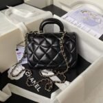 Chanel 24C AS4543 Mini Flap Bag Chain Bag Top Handle Black Lambskin - Image 2