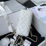 Chanel 23C AS1786 Mini Square Pearl Embossed Flap Bag Antique Gold Hardware White - Image 9