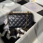 Chanel AS4997 Flap Bag with top Handle Shiny Lambskin Imitation Pearls & Gold-Tone Metal Black - Image 2