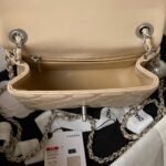 Chanel 23C AS1786 Mini Square Pearl Embossed Flap Bag Antique Silver Hardware Apricot - Image 6
