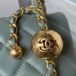 Chanel 23K AS1787 Mini Pearl Embossed Rectangular Flap Bag Lambskin Brushed Metal Hardware Light Blue - Image 7