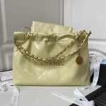 Chanel 22 Hobo Bag 24C AS4486 Gold Metallic Yellow Shiny Calfskin New Edition Horizontal
