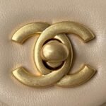 Chanel 23K AS1787 Mini Pearl Embossed Rectangular Flap Bag Lambskin Brushed Metal Hardware Apricot - Image 3