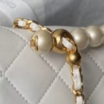 Chanel AS4997 Flap Bag Top Handle Shiny Lambskin Imitation Pearl & Gold Metal White - Image 3