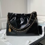 Chanel 22 Hobo Bag 24C AS4486 Gold Metallic Black Shiny Calfskin New Edition Horizontal - Image 2