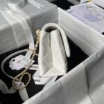Chanel AS5001 Mini Flap Bag Top Handle Shiny Lambskin Imitation Pearl & Gold Metal White - Image 5