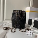 Chanel 24S AS4810 Medium CC Drawstring Backpack Shiny Lambskin Light Gold Hardware Black - Image 2