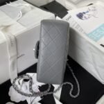 Chanel 23C AS1786 Mini Square Pearl Embossed Flap Bag Antique Silver Hardware Dark Grey - Image 6