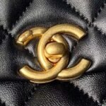 Chanel AS5001 Mini Flap Bag Top Handle Shiny Lambskin Imitation Pearl & Gold Metal Black - Image 3