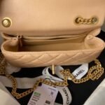 Chanel 23S AS4041 Mini Camellia Embossed Rectangular Flap Bag Antique Gold Metal Hardware Apricot - Image 6