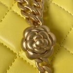Chanel 23S AS4041 Mini Camellia Embossed Rectangular Flap Bag Antique Gold Metal Hardware Yellow - Image 8