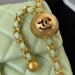Chanel 23K AS1787 Mini Pearl Embossed Rectangular Flap Bag Lambskin Brushed Metal Hardware Light Green - Image 7