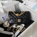 Chanel 23S AS4041 Mini Camellia Embossed Rectangular Flap Bag Antique Gold Hardware Black