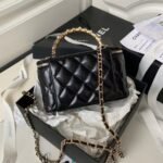 Chanel AP3804 Clutch Lambskin Cosmetic Bag With Pearl Handle Black - Image 2