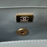 Chanel 23K AS1787 Mini Pearl Embossed Rectangular Flap Bag Lambskin Brushed Metal Hardware Light Blue - Image 8