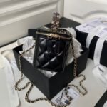 Chanel AP3804 Clutch Lambskin Cosmetic Bag With Pearl Handle Black - Image 6