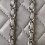 Chanel 23K AS1787 Mini Pearl Embossed Rectangular Flap Bag Lambskin Brushed Silver Metal Hardware Light Grey - Image 4